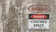 Danger sign warning of confined spaces